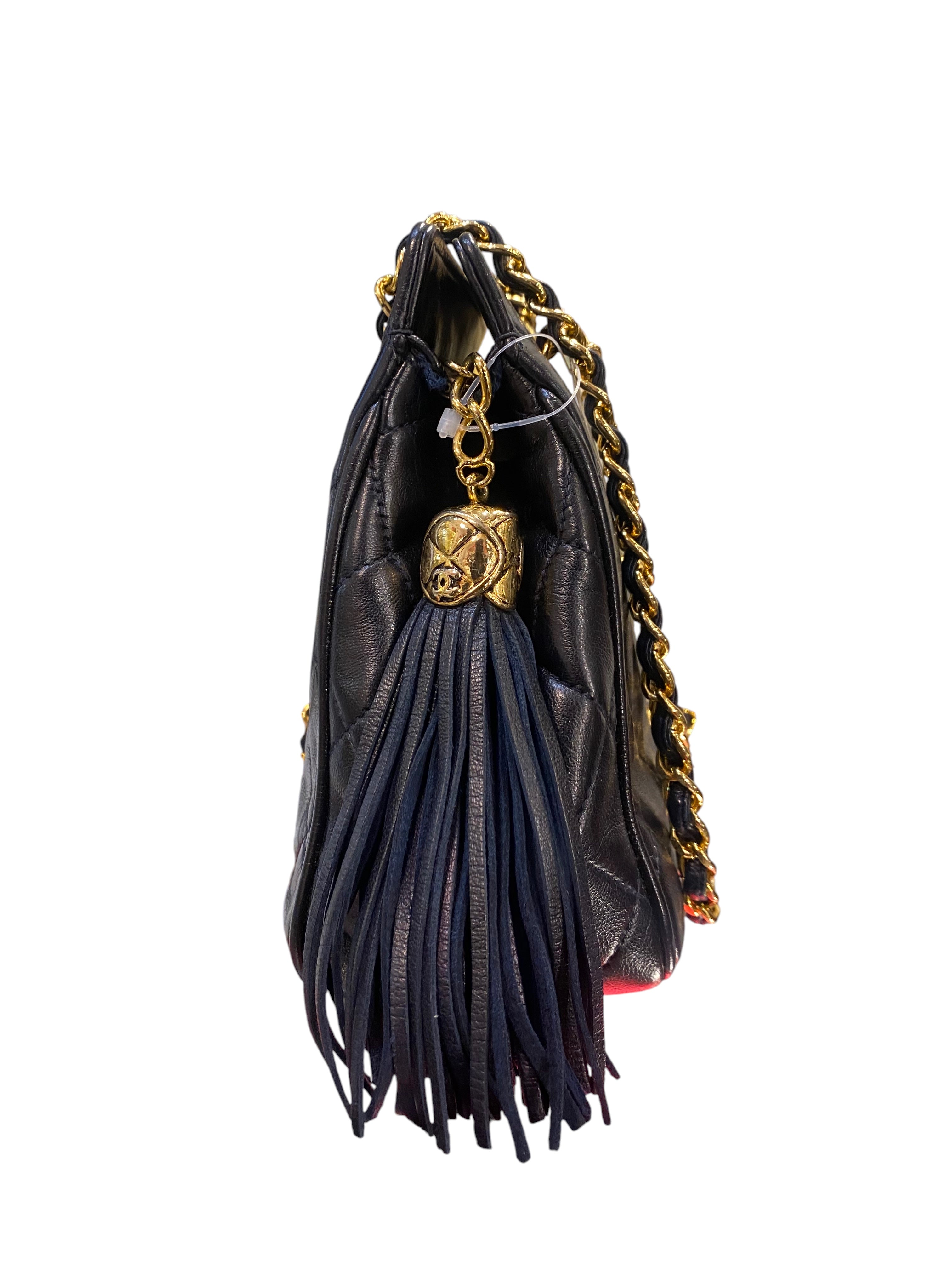 1989 Chanel Handbag Black Quilted Leather