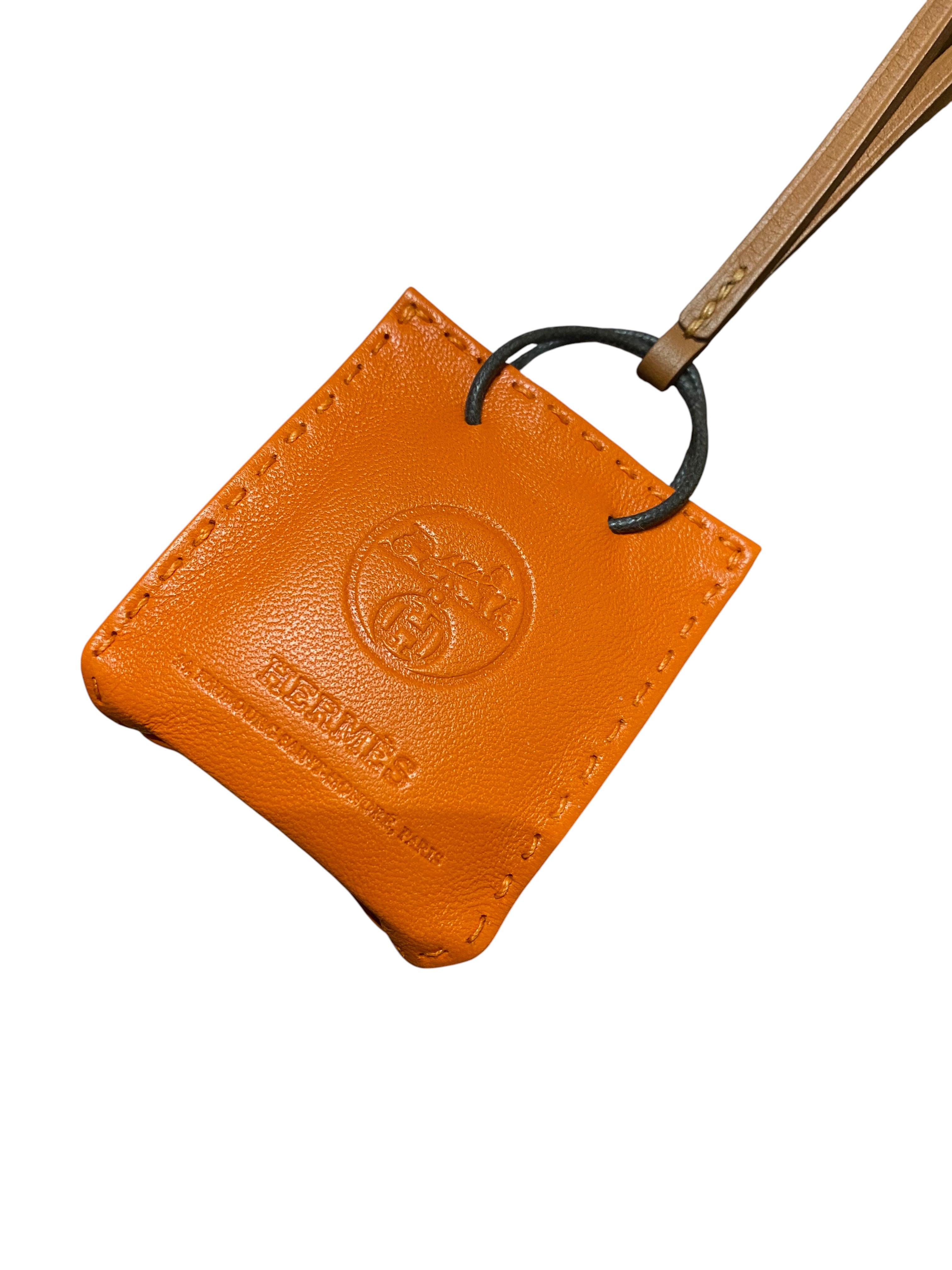 Mini Orange Hermes charm in orange and brown leather