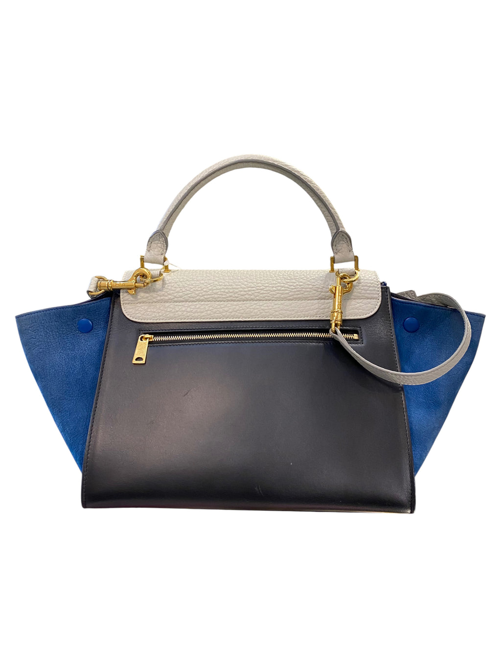 Céline Paris Trapèze Handbag in Grained Leather and Suede