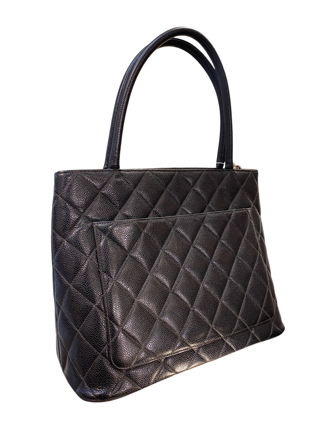 1997 Chanel handbag in black quilted grained leather with double C logo