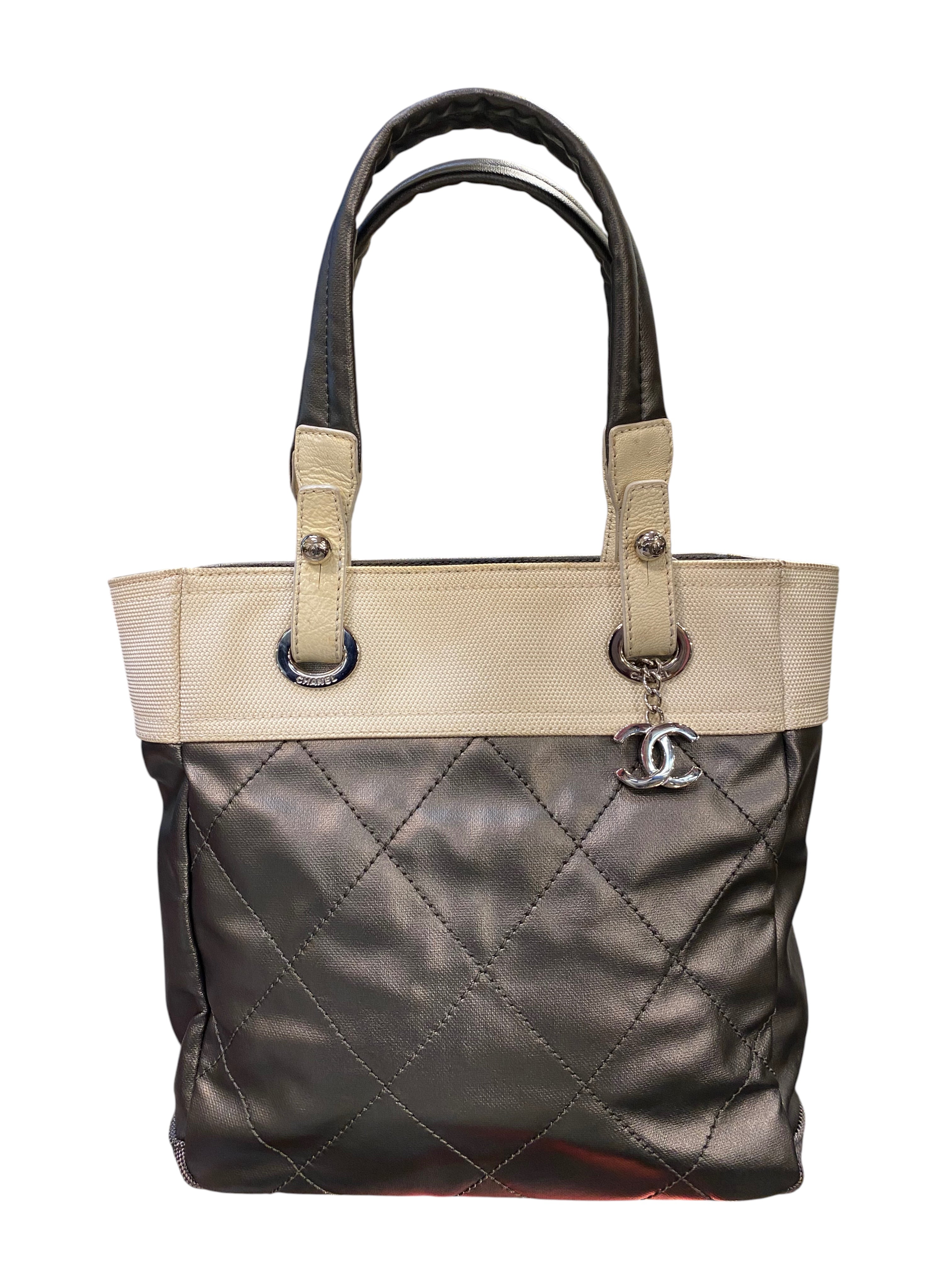 2006 Chanel Grey and Beige Leather Handbag