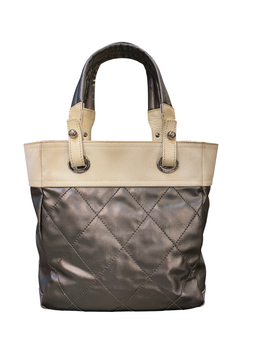 2006 Chanel Grey and Beige Leather Handbag