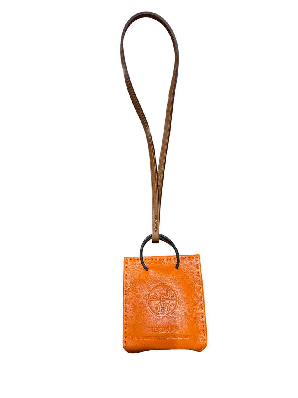 Mini Orange Hermes charm in orange and brown leather