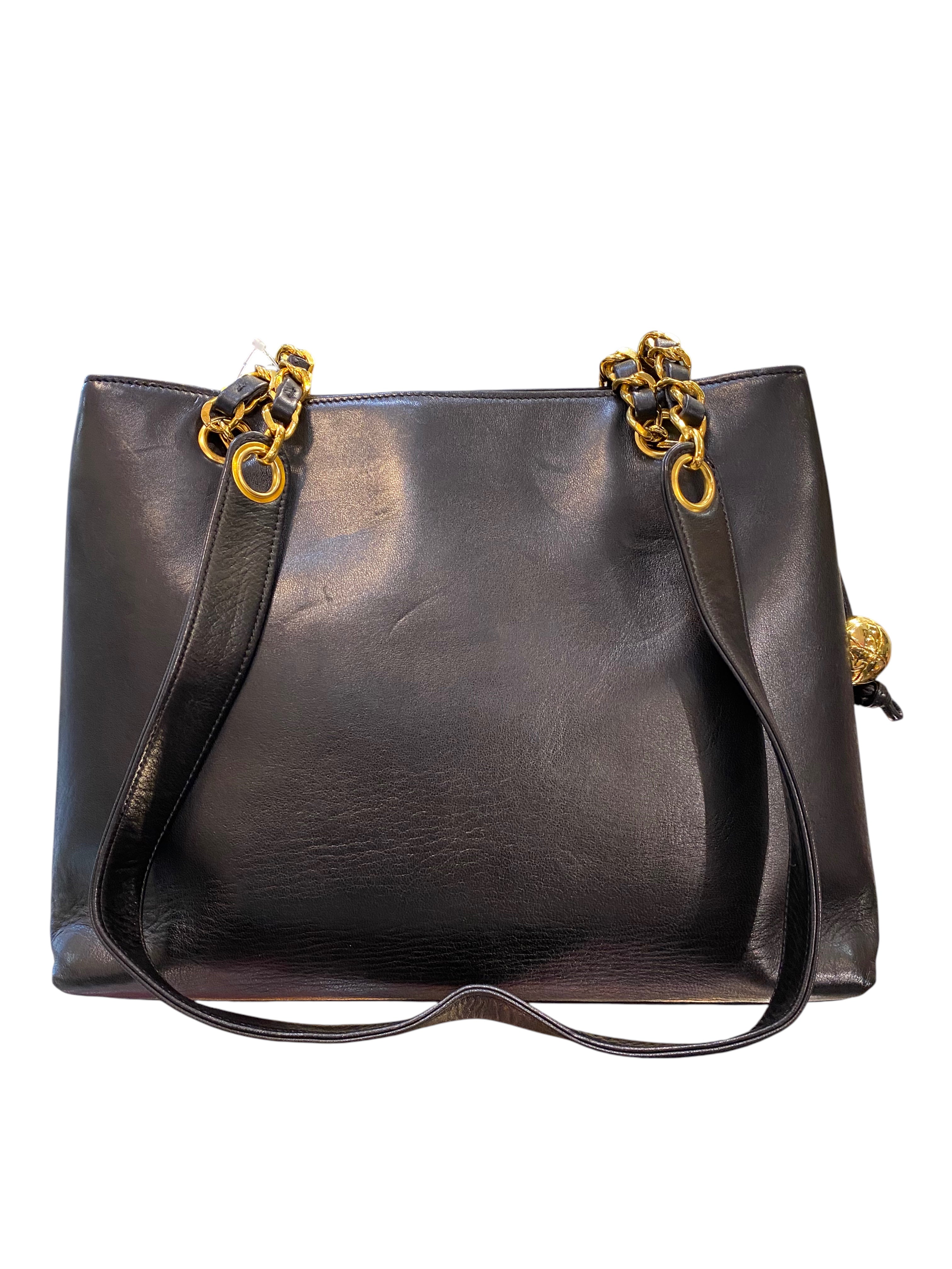 1994 Chanel Handbag Black Lambskin Leather