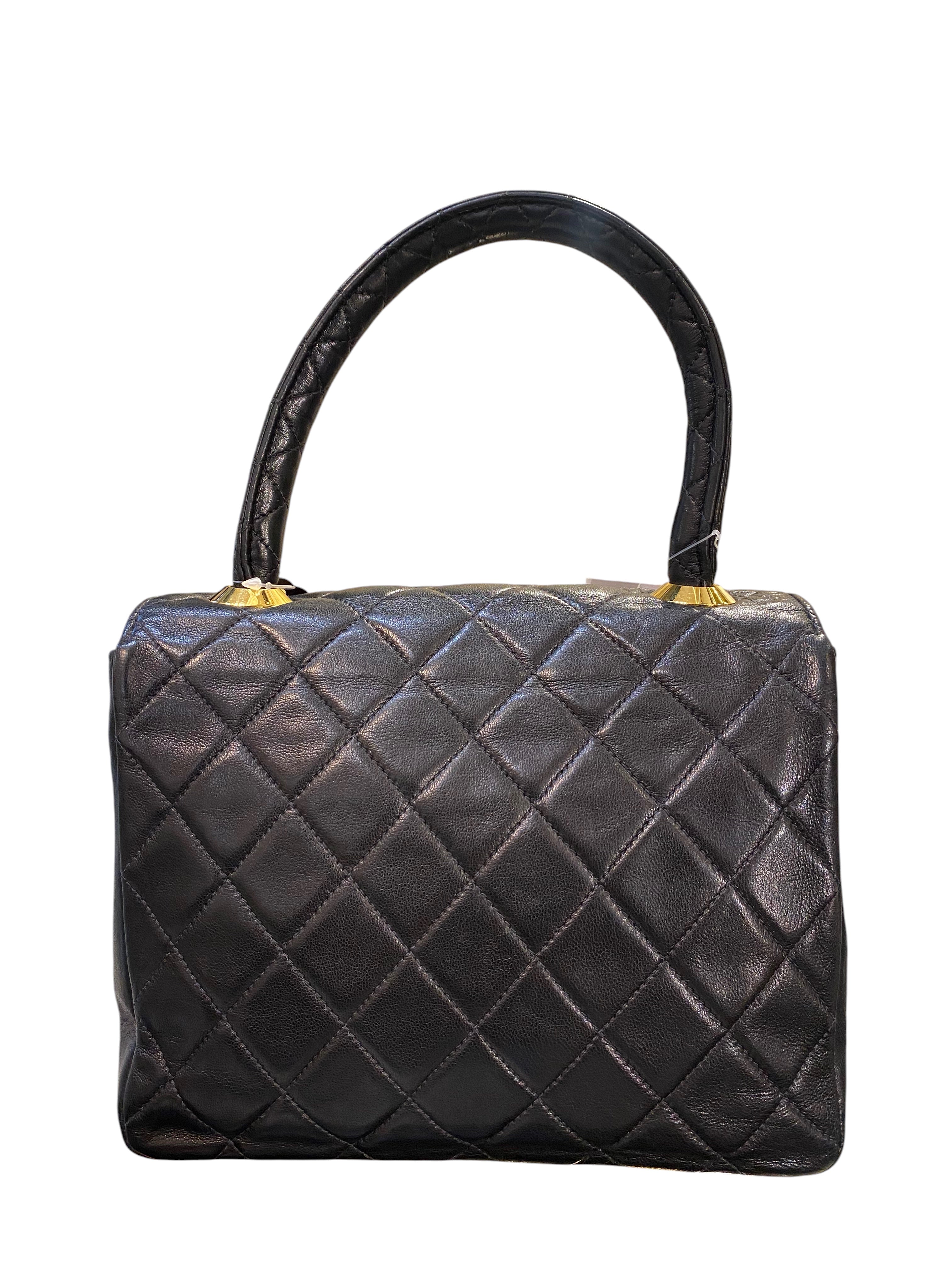 1991 Chanel Quilted Black Leather Handbag