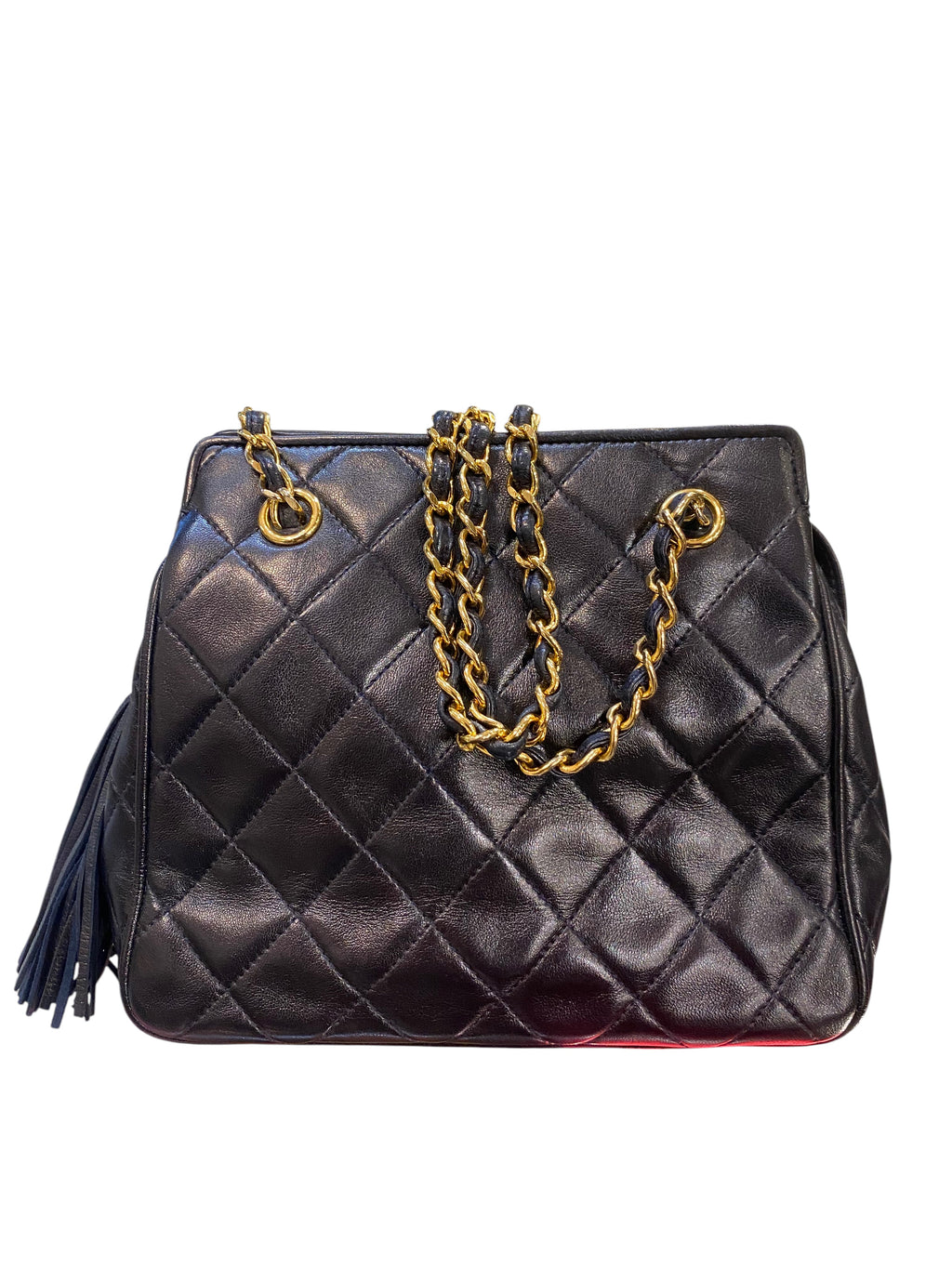 1989 Chanel Handbag Black Quilted Leather