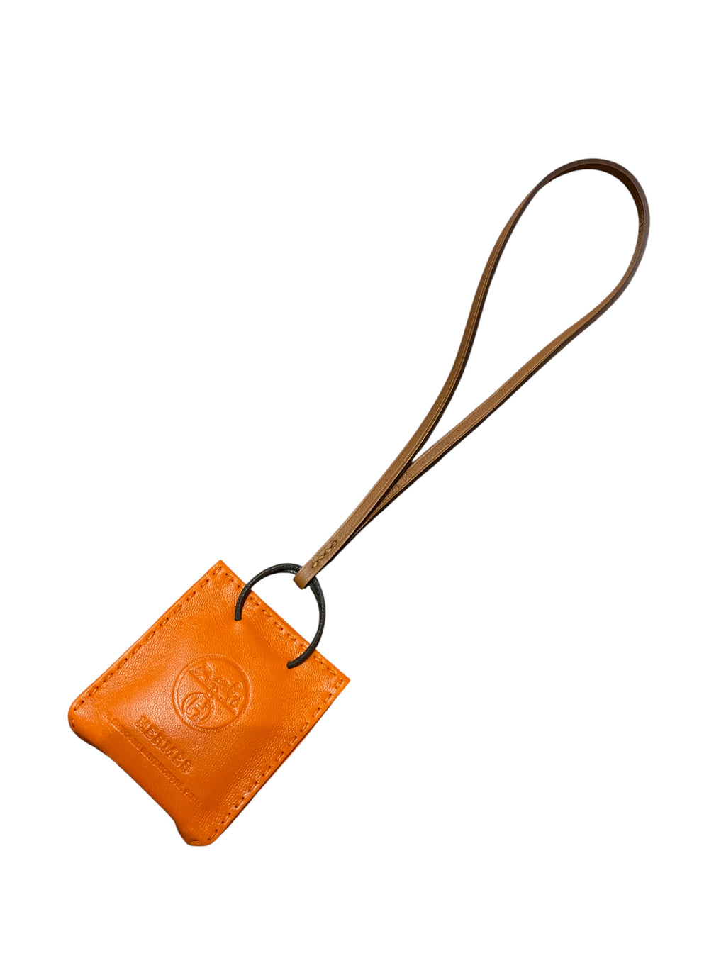 Mini Orange Hermes charm in orange and brown leather
