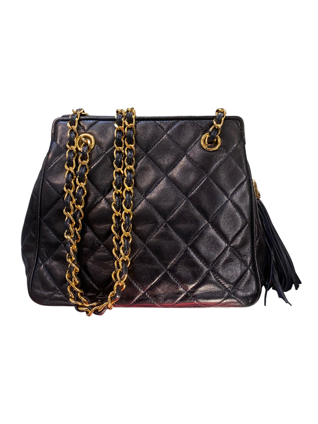 1989 Chanel Handbag Black Quilted Leather