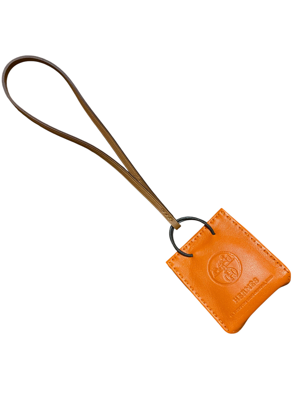Mini Orange Hermes charm in orange and brown leather
