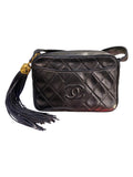 1991 Chanel Handbag Black Quilted Lambskin Leather